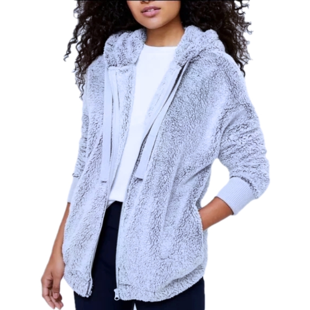 Lou & Grey for Loft Zip Teddyβ Bear Jacket Women's Size Small Snow Speckle Cozy